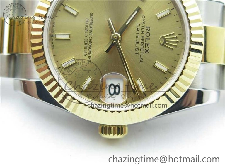 GoAnywhere Datejust 31mm 278273 SS YG BP Maker Best Edition Gold Sticks Markers Dial on SS YG Oyster Bracelet 10386