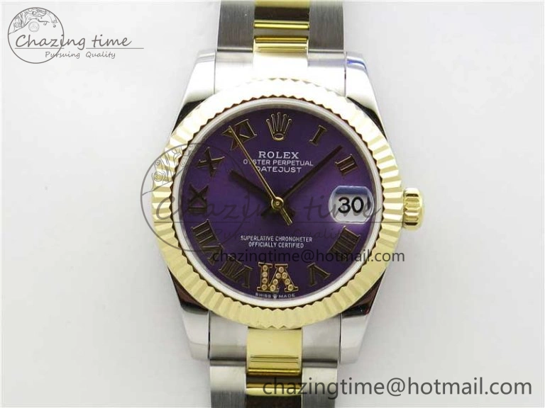 Datejust 31mm 278273 SS YG BP Maker Best Edition Purple Roman Dial on SS YG Oyster Bracelet ComfortFit 10384