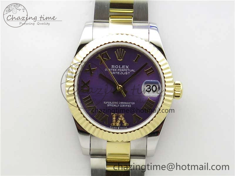 TechFriendly Datejust 31mm 278273 SS YG BP Maker Best Edition Purple Roman Dial on SS YG Oyster Bracelet 2711