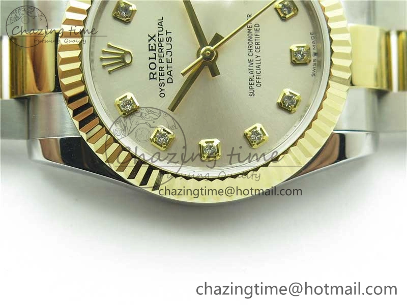 Datejust 31mm 278273 SS YG BP Maker Best Edition Silver Diamonds Dial on SS YG Oyster Bracelet Practical 2708