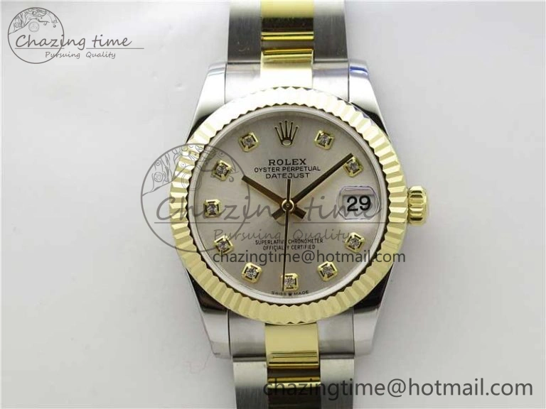 Datejust 31mm 278273 SS YG BP Maker Best Edition Silver Diamonds Dial on SS YG Oyster Bracelet Stretchable 10381