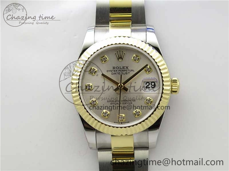 Datejust 31mm 278273 SS YG BP Maker Best Edition Silver Diamonds Dial on SS YG Oyster Bracelet Practical 2708