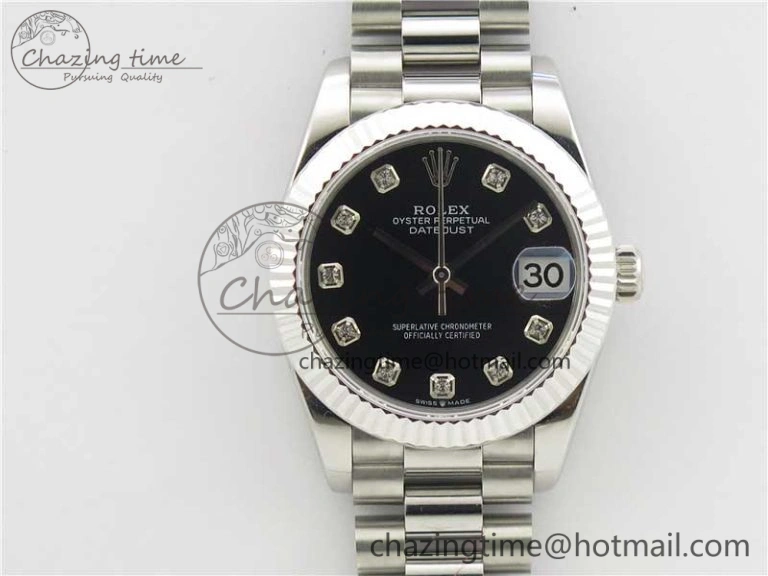 Datejust 31mm 278275 SS BP Maker Best Edition Black Crystals Markers Dial on SS President Bracelet Elegant 3096