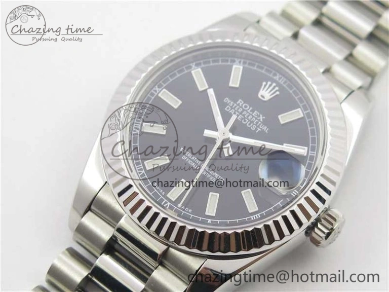 TechFriendly Datejust 31mm 278275 SS BP Maker Best Edition Black Stick Markers Dial on SS President Bracelet 10525