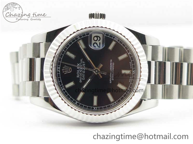 TechFriendly Datejust 31mm 278275 SS BP Maker Best Edition Black Stick Markers Dial on SS President Bracelet 10525