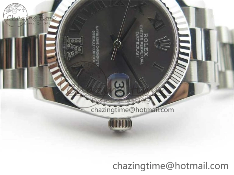Casual Datejust 31mm 278275 SS BP Maker Best Edition Gray Roman Dial Crystal @6 on SS President Bracelet 10529
