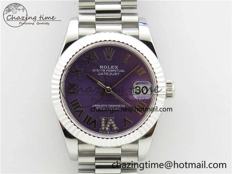 Functional Datejust 31mm 278275 SS BP Maker Best Edition Purple Roman Dial Crystal @6 on SS President Bracelet 10519