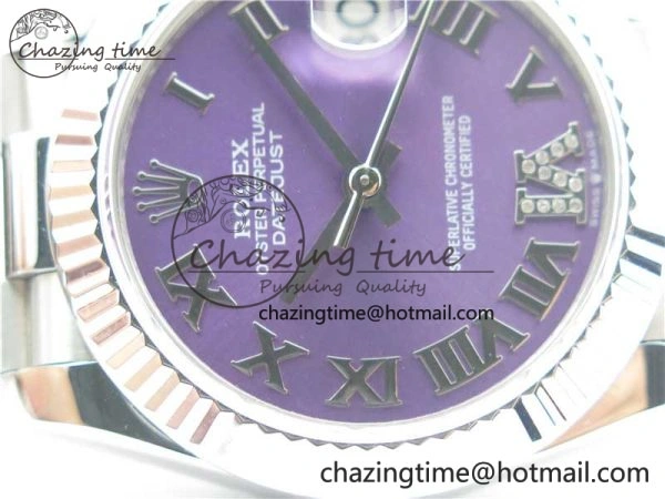 Functional Datejust 31mm 278275 SS BP Maker Best Edition Purple Roman Dial Crystal @6 on SS President Bracelet 10519