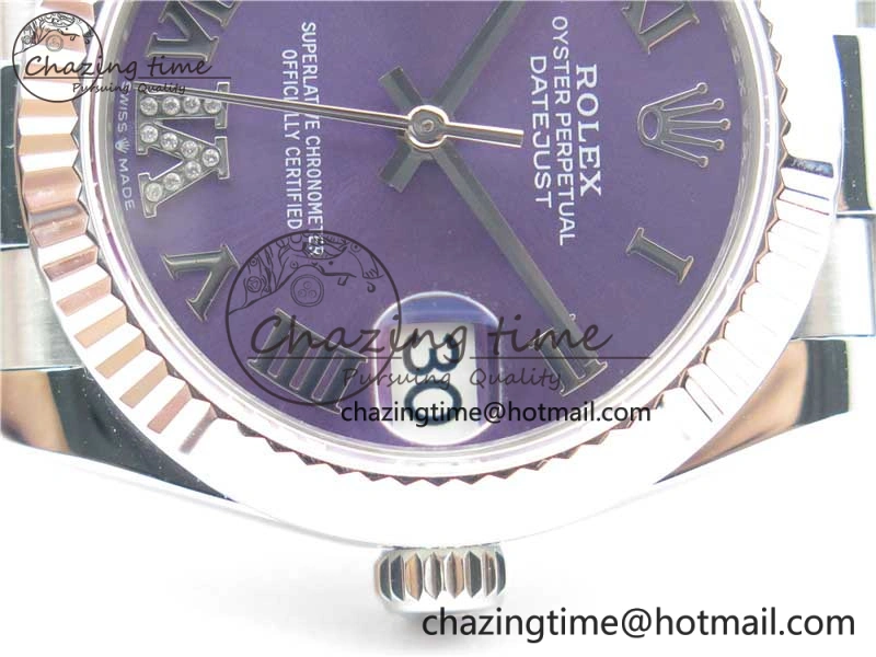 Functional Datejust 31mm 278275 SS BP Maker Best Edition Purple Roman Dial Crystal @6 on SS President Bracelet 10519