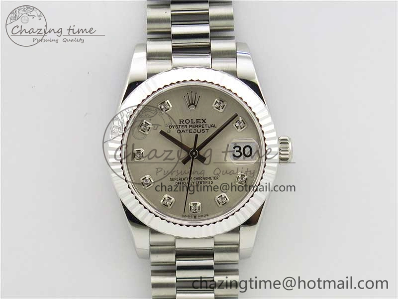 ZeroBulk Datejust 31mm 278275 SS BP Maker Best Edition Silver Crystals Markers Dial on SS President Bracelet 3080