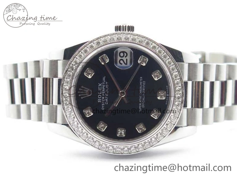 Datejust 31mm 278275 SS Crystal Bezel BP Maker Best Edition Black Dial Crystal on SS President Bracelet Affordable 10526
