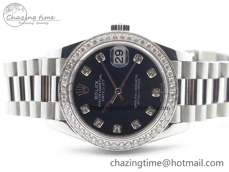 Datejust 31mm 278275 SS Crystal Bezel BP Maker Best Edition Black Dial Crystal on SS President Bracelet Affordable 10526