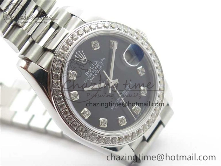Datejust 31mm 278275 SS Crystal Bezel BP Maker Best Edition Black Dial Crystal on SS President Bracelet Affordable 10526