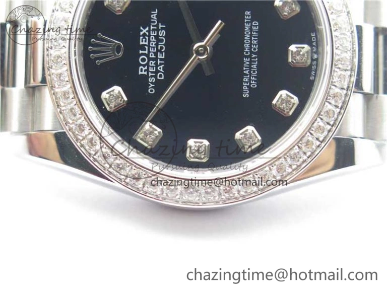 Datejust 31mm 278275 SS Crystal Bezel BP Maker Best Edition Black Dial Crystal on SS President Bracelet Affordable 10526