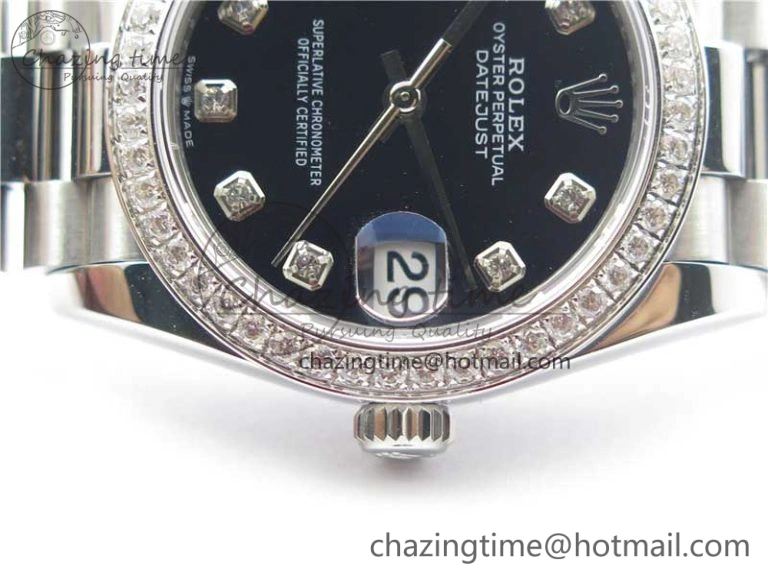 Datejust 31mm 278275 SS Crystal Bezel BP Maker Best Edition Black Dial Crystal on SS President Bracelet Affordable 10526