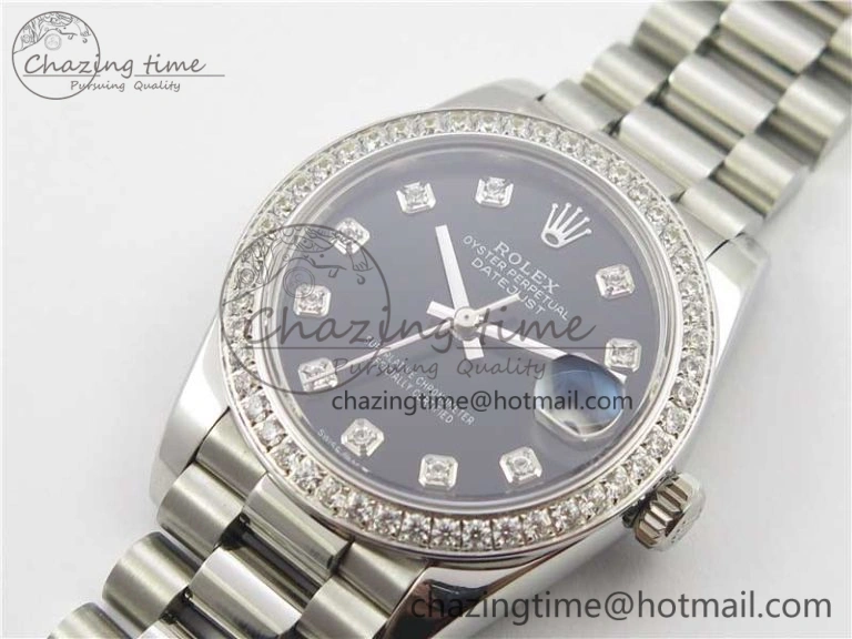 Datejust 31mm 278275 SS Crystal Bezel BP Maker Best Edition Black Dial Crystal on SS President Bracelet Affordable 10526