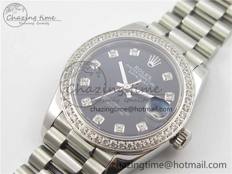 Datejust 31mm 278275 SS Crystal Bezel BP Maker Best Edition Black Dial Crystal on SS President Bracelet Affordable 10526