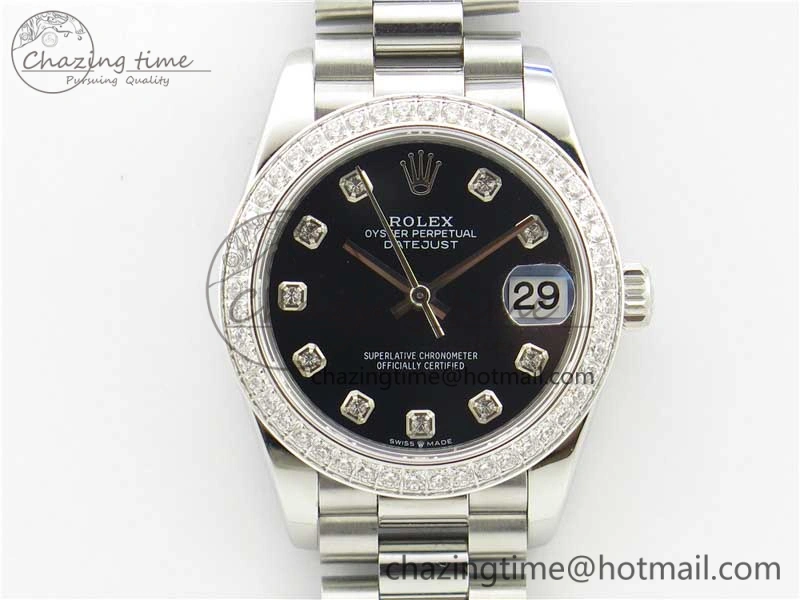 Datejust 31mm 278275 SS Crystal Bezel BP Maker Best Edition Black Dial Crystal on SS President Bracelet Affordable 10526