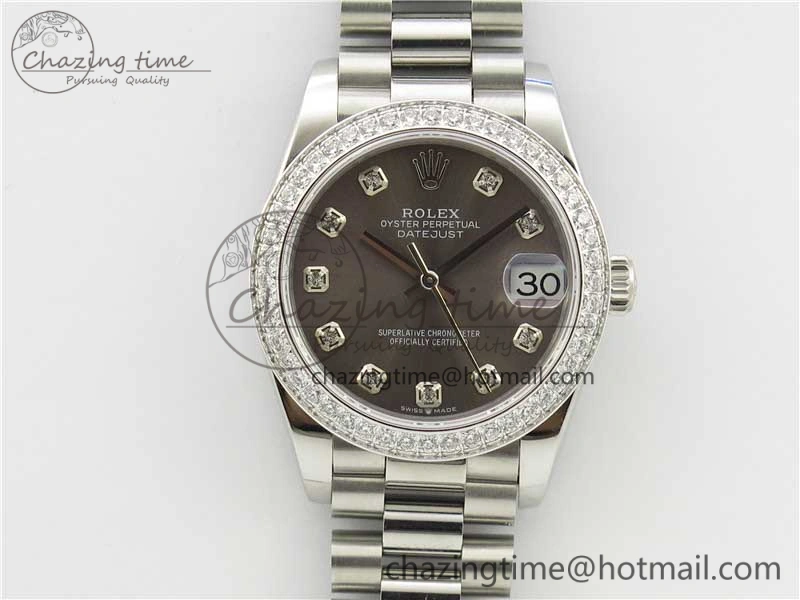 Soft Datejust 31mm 278275 SS Crystal Bezel BP Maker Best Edition Gray Crystals Markers Dial on SS President Bracelet 10520