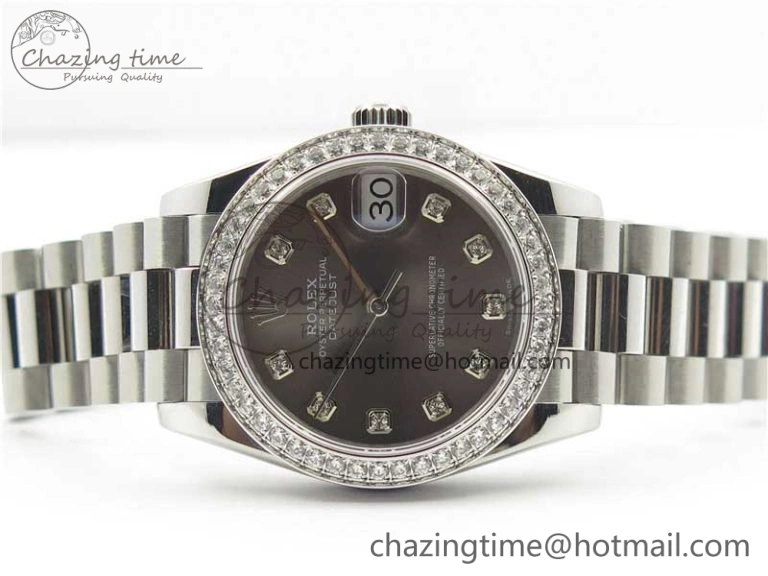 Soft Datejust 31mm 278275 SS Crystal Bezel BP Maker Best Edition Gray Crystals Markers Dial on SS President Bracelet 10520