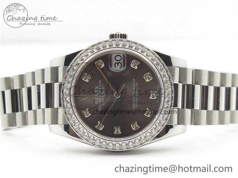 Soft Datejust 31mm 278275 SS Crystal Bezel BP Maker Best Edition Gray Crystals Markers Dial on SS President Bracelet 10520