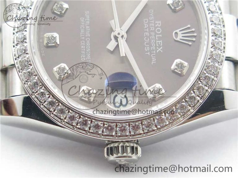 Soft Datejust 31mm 278275 SS Crystal Bezel BP Maker Best Edition Gray Crystals Markers Dial on SS President Bracelet 10520