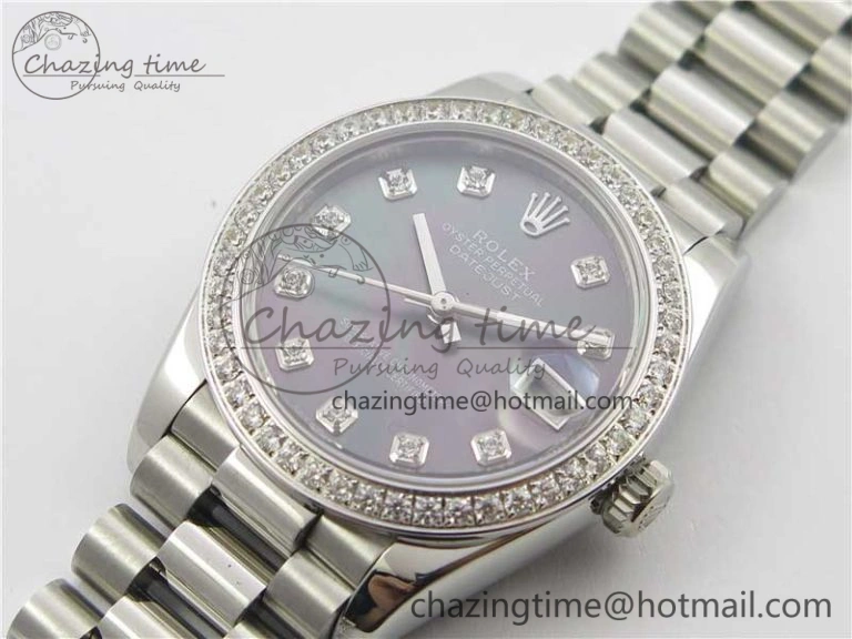 Comfortable Datejust 31mm 278275 SS Crystal Bezel BP Maker Best Edition Gray MOP Dial Crystal on SS President Bracelet 10530