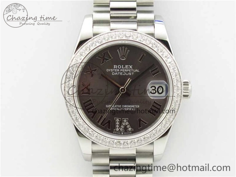 Minimalist Datejust 31mm 278275 SS Crystal Bezel BP Maker Best Edition Gray Roman Dial Crystal @6 on SS President Bracelet 10521