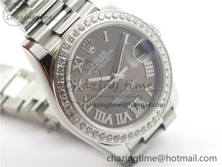 Minimalist Datejust 31mm 278275 SS Crystal Bezel BP Maker Best Edition Gray Roman Dial Crystal @6 on SS President Bracelet 10521
