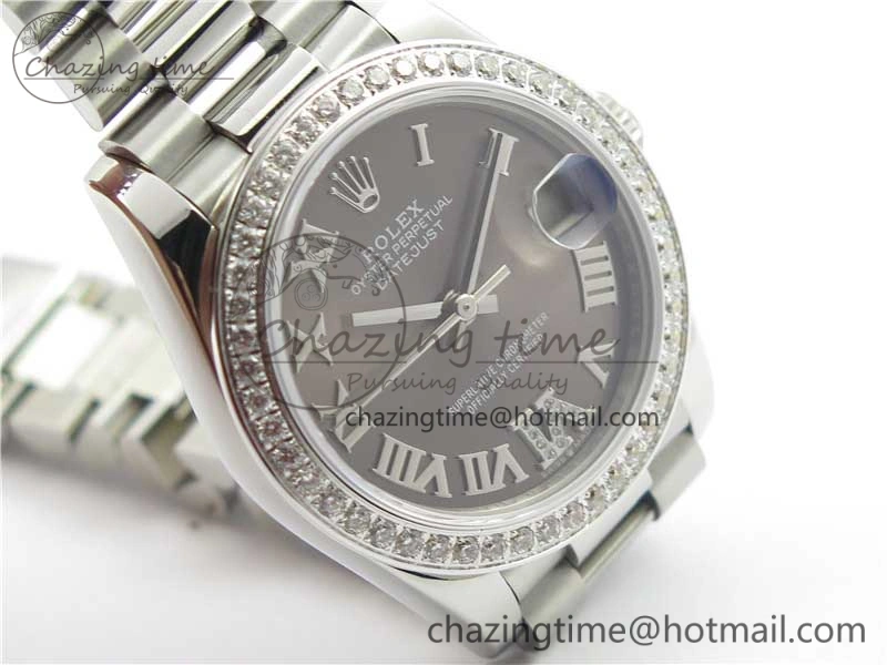 Minimalist Datejust 31mm 278275 SS Crystal Bezel BP Maker Best Edition Gray Roman Dial Crystal @6 on SS President Bracelet 10521