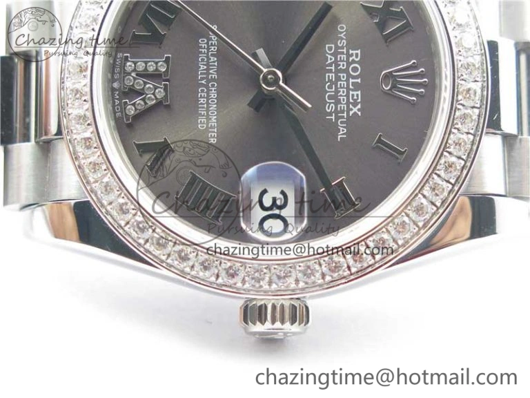 Minimalist Datejust 31mm 278275 SS Crystal Bezel BP Maker Best Edition Gray Roman Dial Crystal @6 on SS President Bracelet 10521