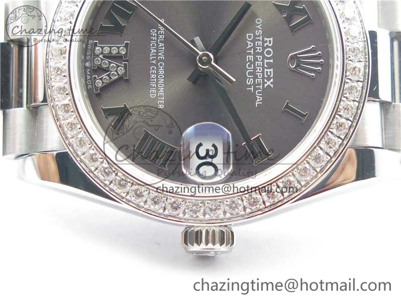 Minimalist Datejust 31mm 278275 SS Crystal Bezel BP Maker Best Edition Gray Roman Dial Crystal @6 on SS President Bracelet 10521