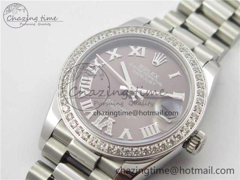 Minimalist Datejust 31mm 278275 SS Crystal Bezel BP Maker Best Edition Gray Roman Dial Crystal @6 on SS President Bracelet 10521