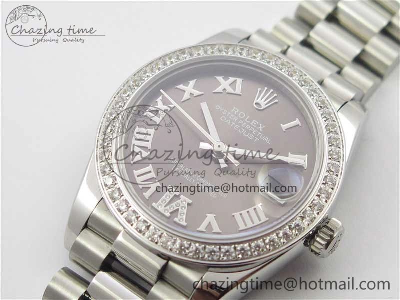 Minimalist Datejust 31mm 278275 SS Crystal Bezel BP Maker Best Edition Gray Roman Dial Crystal @6 on SS President Bracelet 10521