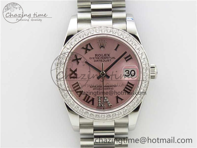 Lightweight Datejust 31mm 278275 SS Crystal Bezel BP Maker Best Edition Pink Roman Dial Crystal @6 on SS President Bracelet 10513