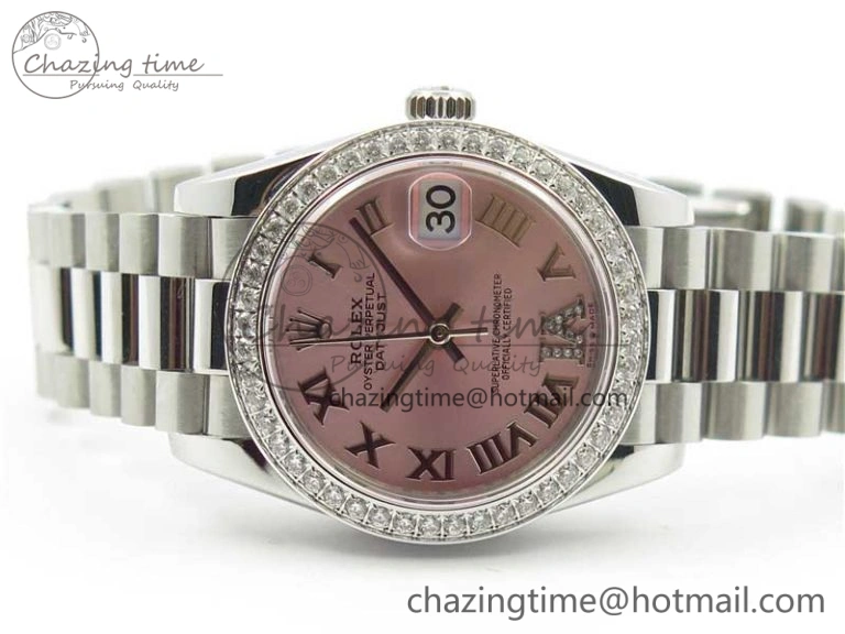 Lightweight Datejust 31mm 278275 SS Crystal Bezel BP Maker Best Edition Pink Roman Dial Crystal @6 on SS President Bracelet 10513