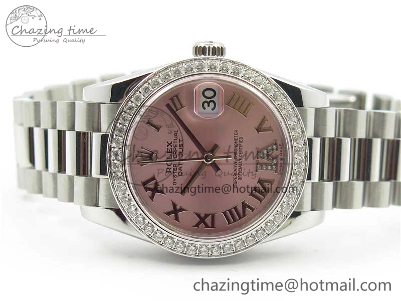 Lightweight Datejust 31mm 278275 SS Crystal Bezel BP Maker Best Edition Pink Roman Dial Crystal @6 on SS President Bracelet 10513