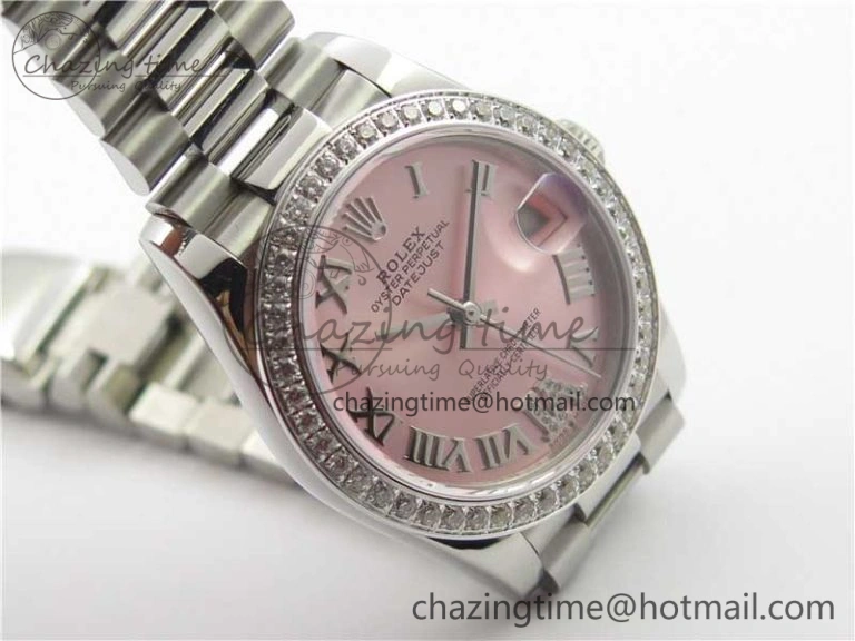 Lightweight Datejust 31mm 278275 SS Crystal Bezel BP Maker Best Edition Pink Roman Dial Crystal @6 on SS President Bracelet 10513
