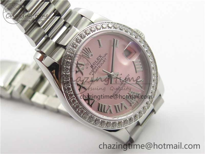 Lightweight Datejust 31mm 278275 SS Crystal Bezel BP Maker Best Edition Pink Roman Dial Crystal @6 on SS President Bracelet 10513