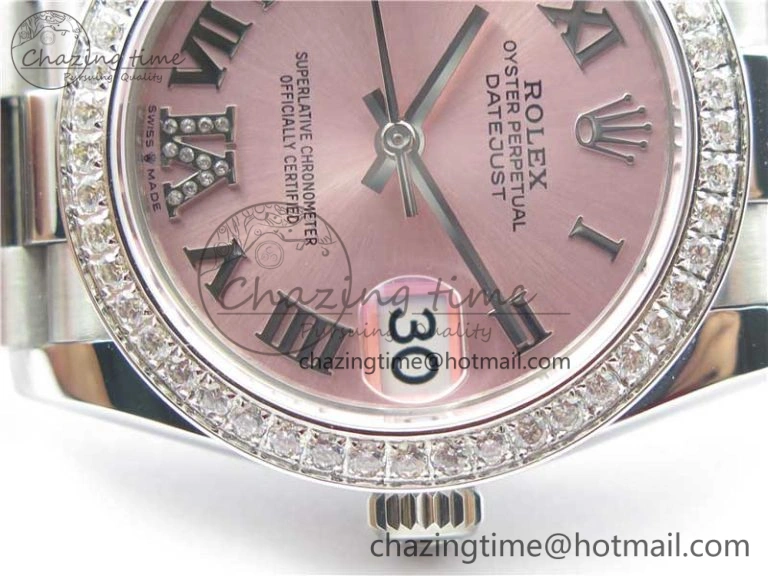 Lightweight Datejust 31mm 278275 SS Crystal Bezel BP Maker Best Edition Pink Roman Dial Crystal @6 on SS President Bracelet 10513