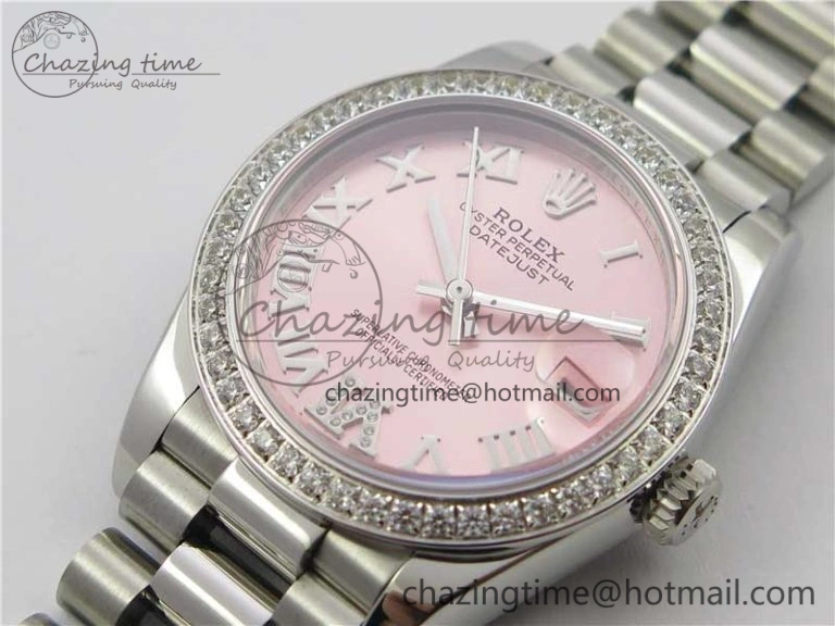 Lightweight Datejust 31mm 278275 SS Crystal Bezel BP Maker Best Edition Pink Roman Dial Crystal @6 on SS President Bracelet 10513