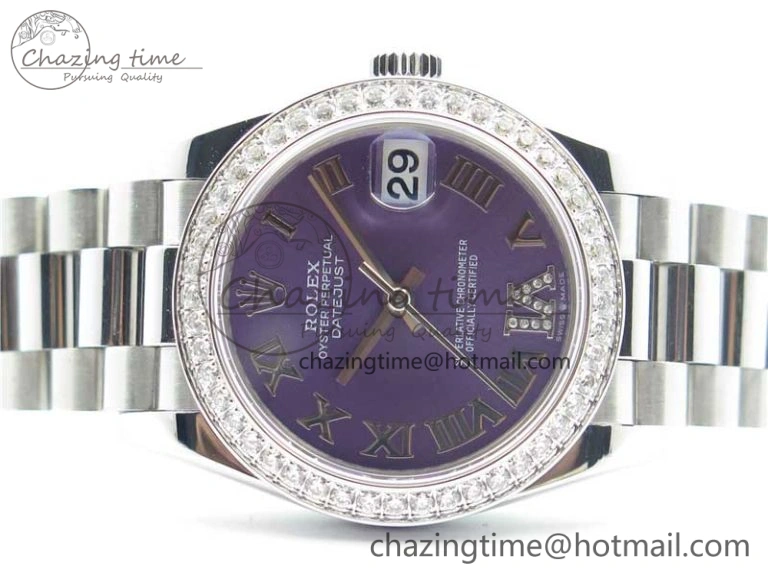 Datejust 31mm 278275 SS Crystal Bezel BP Maker Best Edition Purple Roman Dial Crystal @6 on SS President Bracelet Unisex 3085