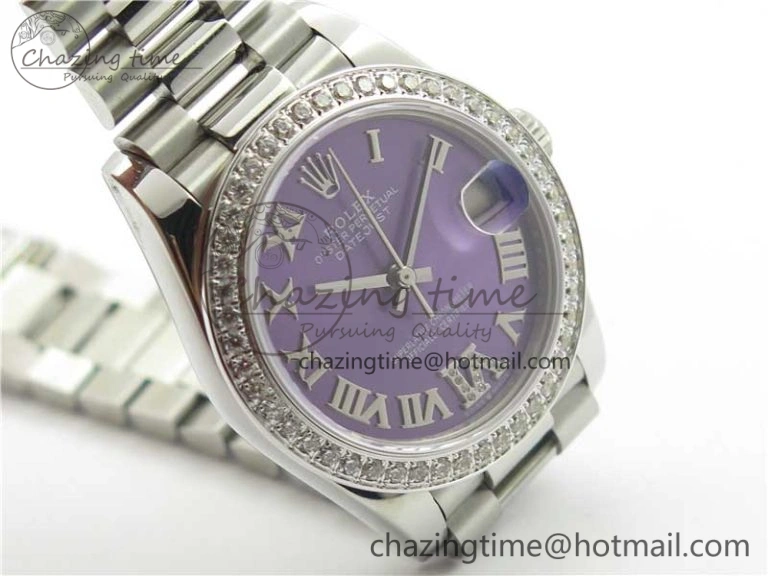 Datejust 31mm 278275 SS Crystal Bezel BP Maker Best Edition Purple Roman Dial Crystal @6 on SS President Bracelet Unisex 3085