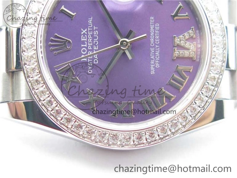 Datejust 31mm 278275 SS Crystal Bezel BP Maker Best Edition Purple Roman Dial Crystal @6 on SS President Bracelet Unisex 3085