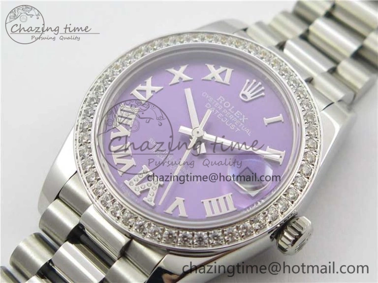 Datejust 31mm 278275 SS Crystal Bezel BP Maker Best Edition Purple Roman Dial Crystal @6 on SS President Bracelet Unisex 3085