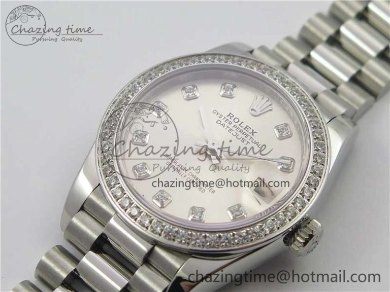 Bright Datejust 31mm 278275 SS Crystal Bezel BP Maker Best Edition Silver Crystals Markers Dial on SS President Bracelet 10512