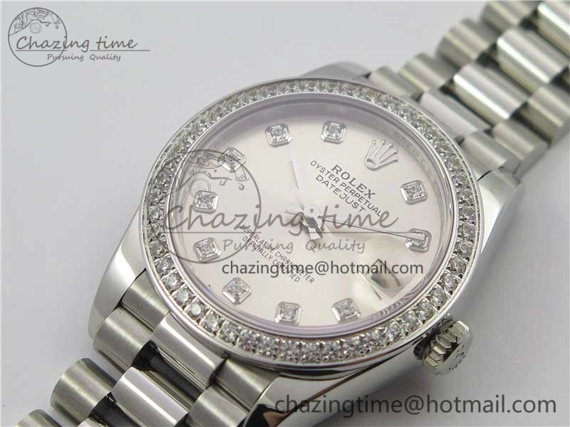 Bright Datejust 31mm 278275 SS Crystal Bezel BP Maker Best Edition Silver Crystals Markers Dial on SS President Bracelet 10512