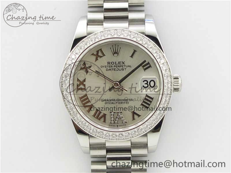 Datejust 31mm 278275 SS Crystal Bezel BP Maker Best Edition Silver Roman Dial Crystal @6 on SS President Bracelet ZeroBulk 1842
