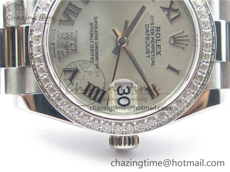 Datejust 31mm 278275 SS Crystal Bezel BP Maker Best Edition Silver Roman Dial Crystal @6 on SS President Bracelet ZeroBulk 1842