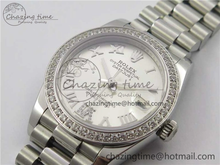Datejust 31mm 278275 SS Crystal Bezel BP Maker Best Edition Silver Roman Dial Crystal @6 on SS President Bracelet ZeroBulk 1842